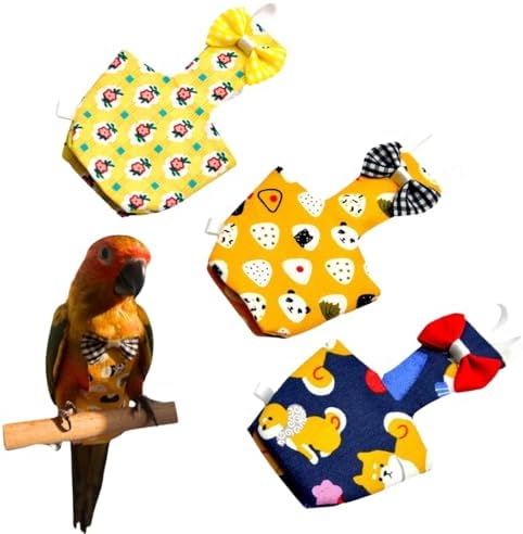 3PCS Bird Diaper with Adjustable Shoulder Strap Washable Parrot Diapers Reusable Bird Flight Suit Nappies Protective Breathable Nappy Clothes for Parakeet Macaw Conure (XS)