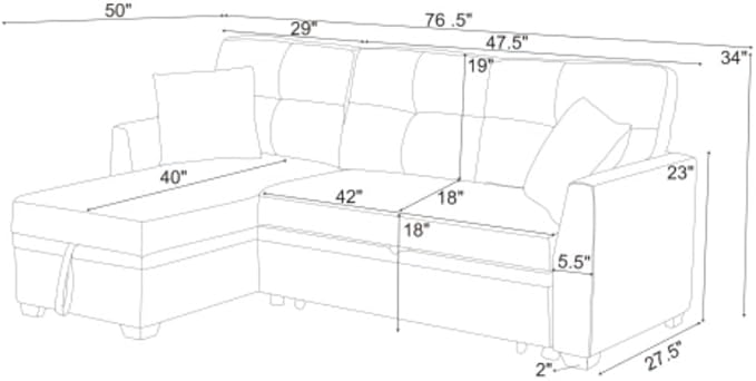 Convertible Sofa Bed, L Shape Sleeper Sofa