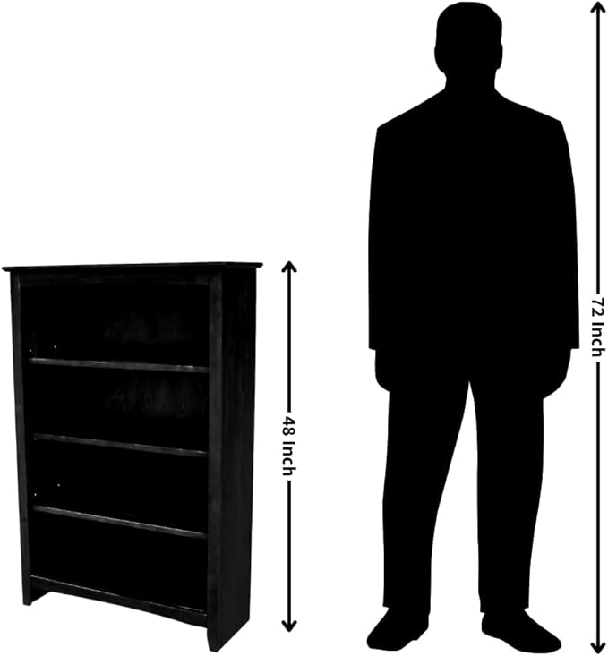 Solid Wood Bookcase 48" High, Adjustable Shelves, Parawood Construction