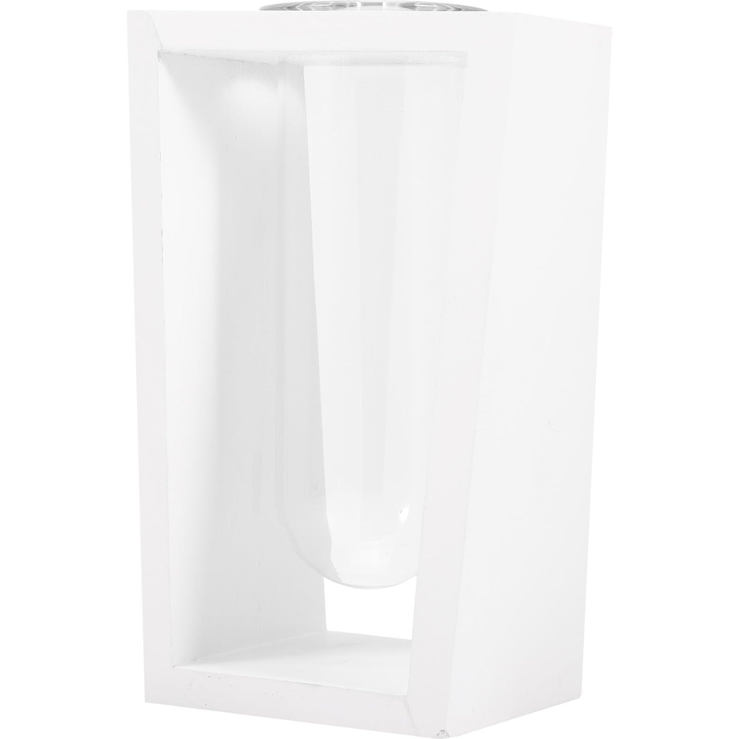 Healifty Glass Test Tube Vase with White Wooden Rack, Hydroponic Plant Propagation Station for Home Décor, Succulent Terrarium Planter for Desk and Tabletop Display