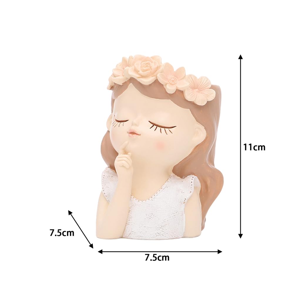B,Resin Human Head Planter, Cute Girl Face Succulent Pots, Succulent Plant Pot for Indoor Outdoor Cacti Home Garden