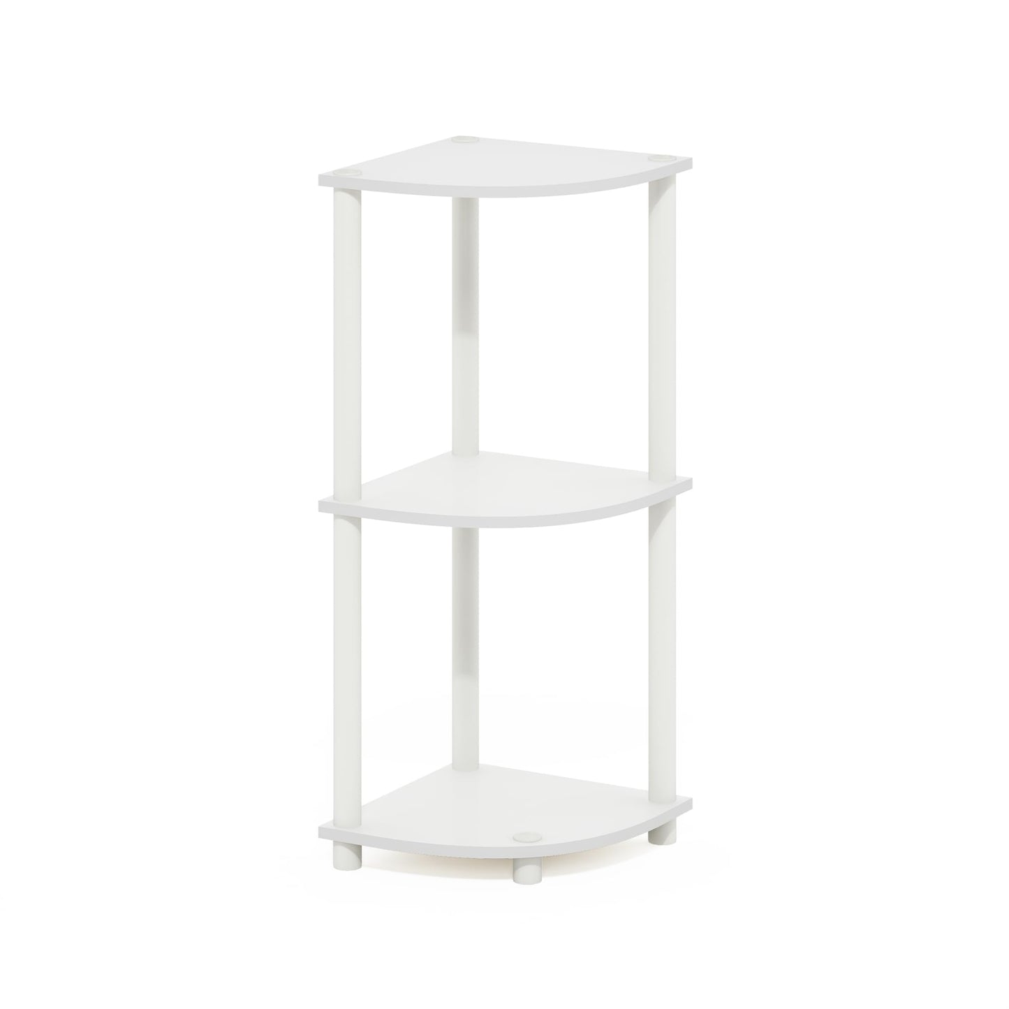 Furinno Turn-N-Tube Corner Shelf, 3-Tier Corner Bookshelf, Display Storage Shelves with Open Shelves, for Organization and Storage, Living Room, Home Office, Garage, White