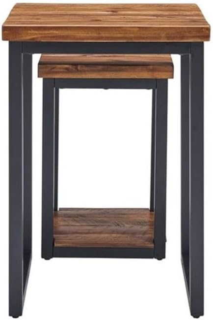 Claremont Rustic Wood Nesting End Tables, Solid Wood and Black-Finished Metal