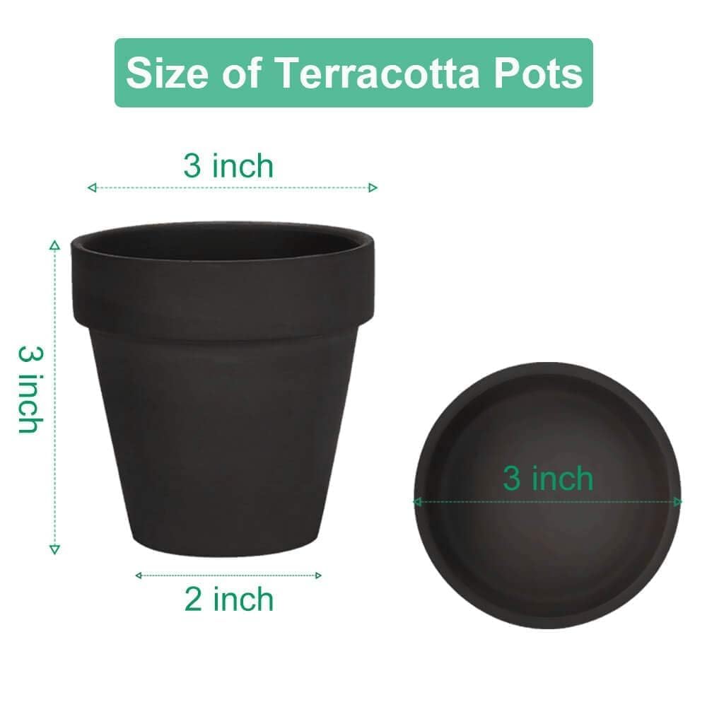 vensovo 3 inch Black Terracotta Clay Pots for Plants with Saucer - 12 Pack Small Terra Cotta Planter Great for Garden Windowsill Indoor & Outdoor Wedding Favors Gifts