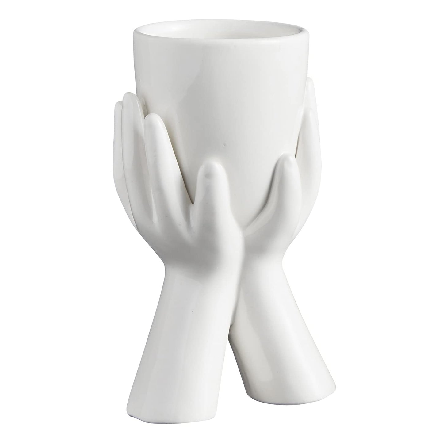 47th & Main Sleek & Contemporary Shaped White Ceramic Planter Flower Pot for Succulents Small Plants and More, Large, Hands