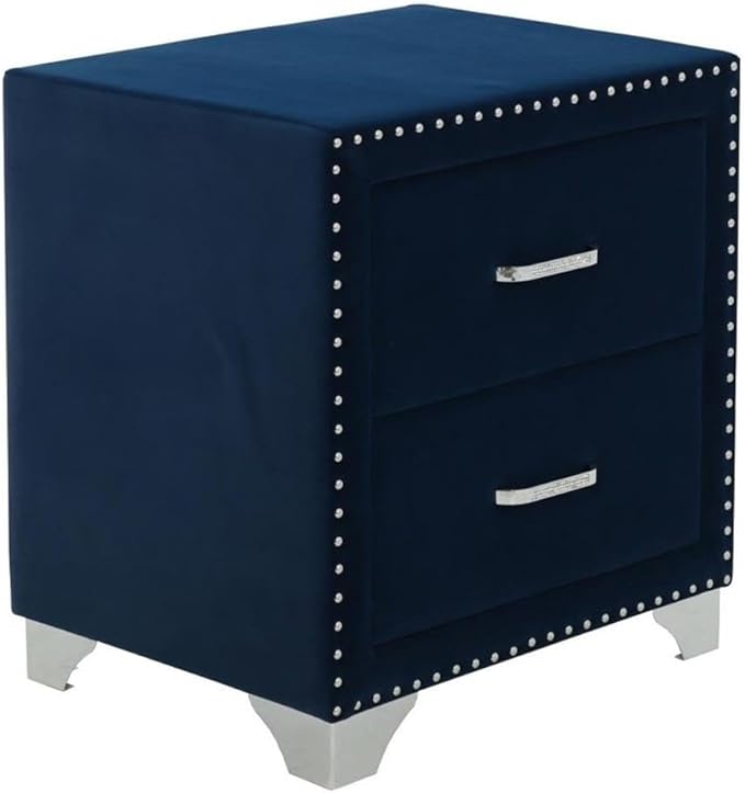Pemberly Row 2-Drawer Velvet Upholstered Nightstand, Pacific Blue, 25.5" H x