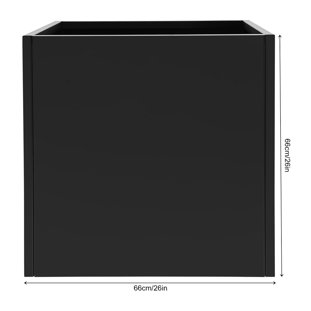 Kreiaoer Steel Planter Box Metal Square Indoor Outdoor Planters Heavy Duty Cube Flower Pot for Vegetables, Herbs, Flowers, Patio, Deck, Yard, Garden (Black, 26" L x 26" W x 26" H)