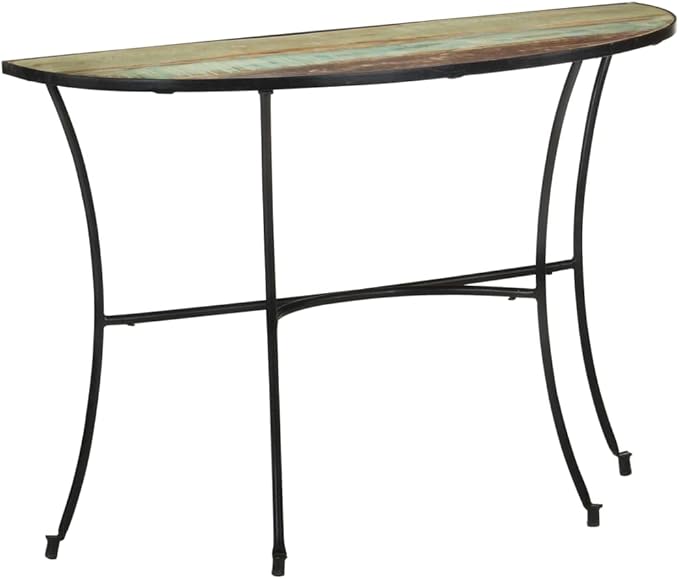 Rustic Solid Reclaimed Wood Side Table, Mixed Color Finish Crescent Console