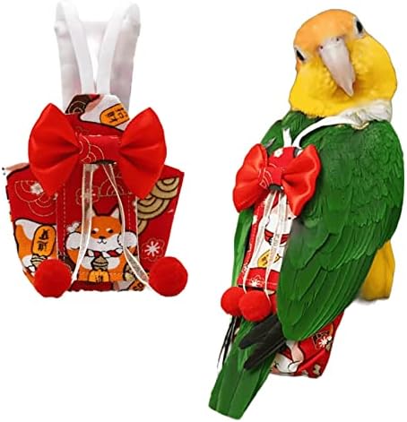 Bird Flight Suits Diapers, Parrot Flight Suits Diapers for Monk Parakeets, Cockatiels Flight Suits, Parrot Clothes, Bird Training Nappy Suit Liners Clothes (Small,Red-C)