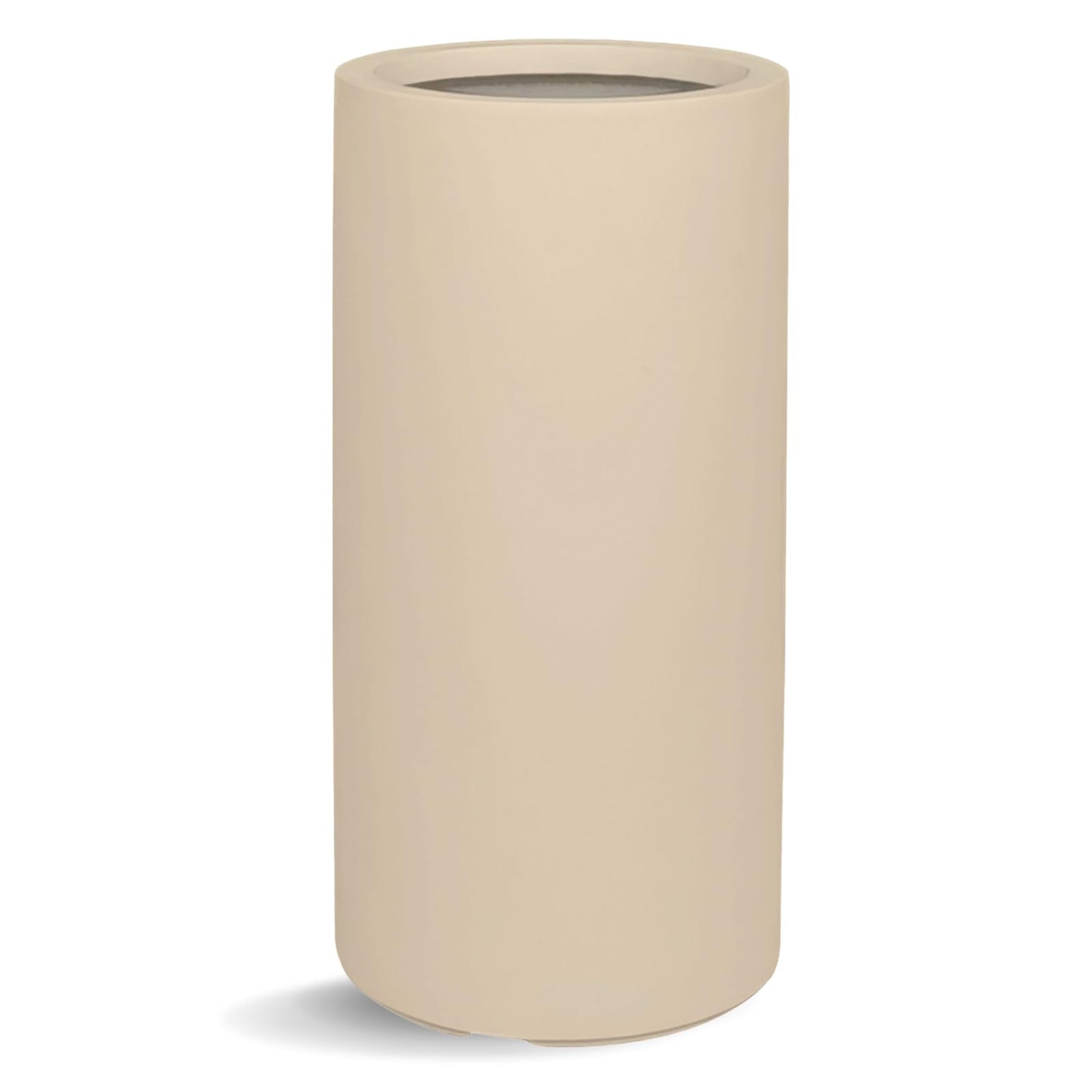 KUTE NEST 19.5" H x 9.8" D Premium Tubo Fiberstone Cylinder Tall Planter with Drainage Hole, Smooth Finishes, Weather Resistant, Included 2 Extra Coco Mats (Kilim Beige, 8.2" Pot Opening)