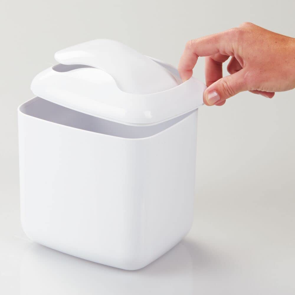 MetroDecor mDesign Wastebasket Trash Can for Bathroom Vanity Countertops, White