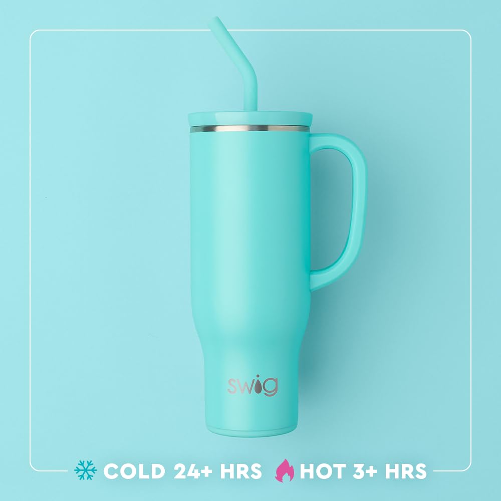 Swig Life 30oz Mega Mug, 30oz Tumbler with Handle and Straw, Large Insulated Tumblers, Cup Holder Friendly Travel Mug, Stainless Steel 30 oz Tumbler, Reusable Insulated Water Bottle (Holy Cow)