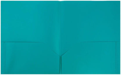 JAM PAPER Plastic 2 Pocket POP Folders - Durable School Folders - Teal Blue - Bulk 48/Pack