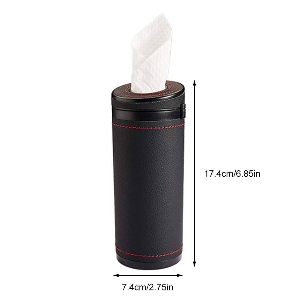Car Tissue Tube, Cylinder Tissue Box Diameter 2.75'' PU Leather Round Tissues Container for Car Cup Holder, Up to 30 Count Tissue