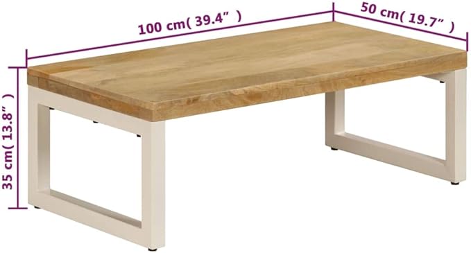 Solid Mango Wood Coffee Table 39.4"x19.7"x13.8" Rectangular Accent Table