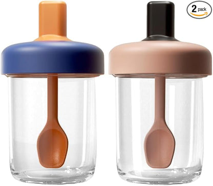 2 Pack Overnight Oats Containers with Lids and Spoons, 13.5 oz Breakfast Yogurt Cup to Go, for Milk, Cereal, Oatmeal (Blue+Pink)