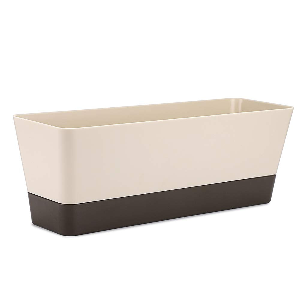Skelang 2 Pcs Rectangular Plant Pot, 12" Watering Plant Container with Drainage Hole, Window Planter Box with Saucer for Succulents, Flowers, Herbss