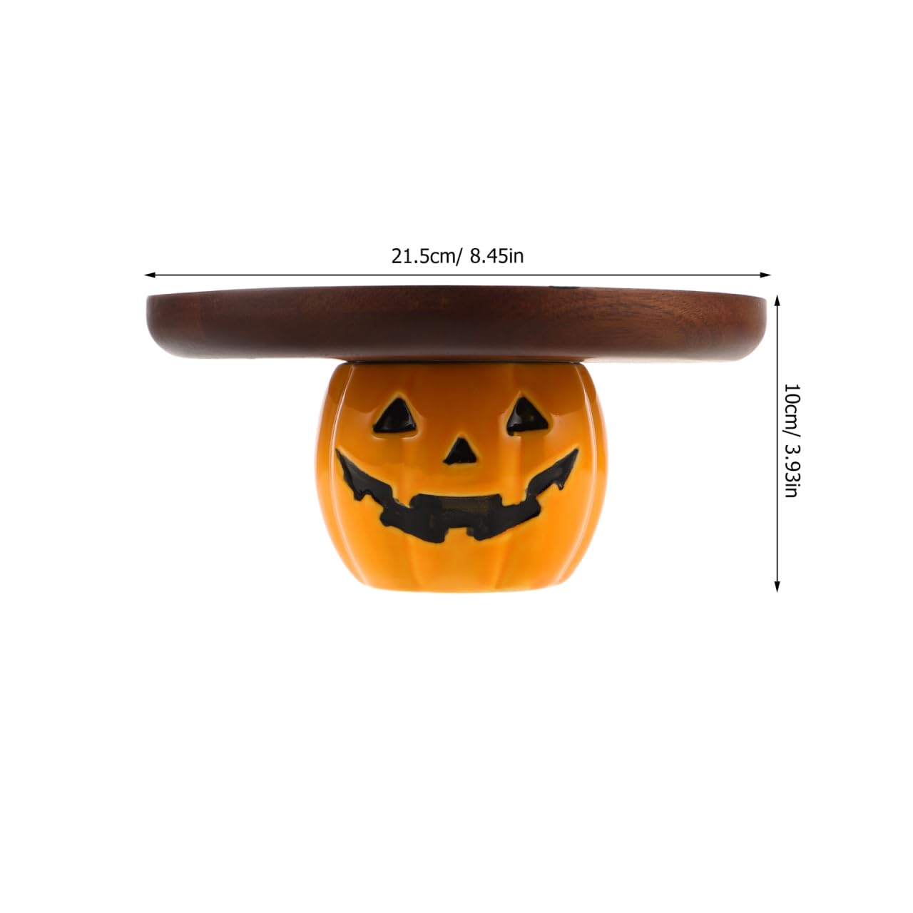 STOBAZA Halloween Pumpkin Serving Tray Rustic Wooden Dessert Platter with Ceramic Stand for Party Snacks Bread Candy Display 8.46X8.46X3.94 Inches