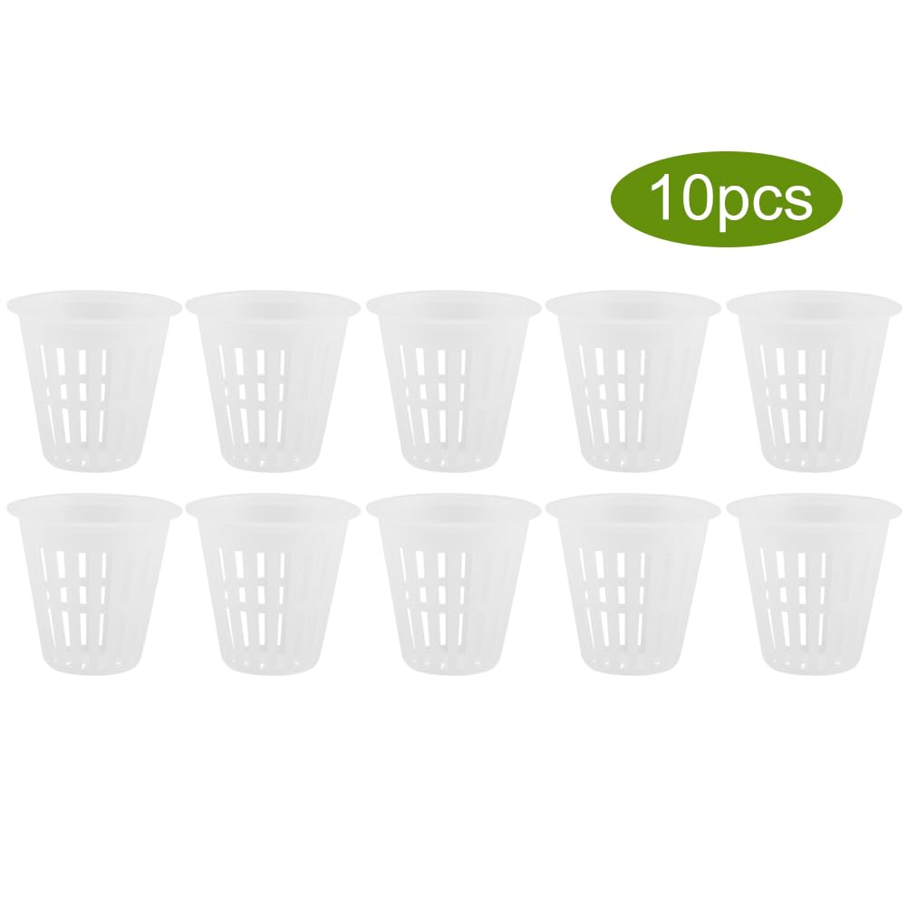AUNMAS 2 Inch Plastic Net Cups, 10 Pack Garden Slotted Mesh Net Pots Hydroponic Pots for Hydroponics, Orchids, Aquaponics, Seed Starting (White)