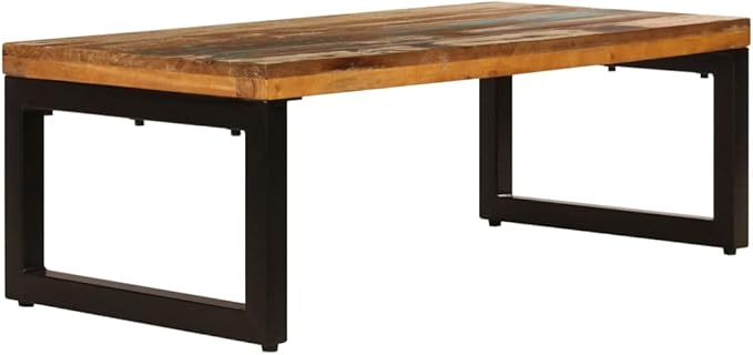Rustic Multicolor Coffee Table, Solid Reclaimed Wood, Sturdy Steel Legs