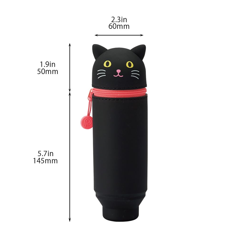 LIHIT LAB Kawaii Japanese Black Cat Stand Up Pencil Case For School Office College, Cute School Supplies, Animal Pen Holder Pouch Holder Teen Girls Artists, Travel Cosmetics Storage (A7712-3)