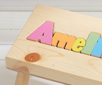 Damhorst Toys Personalized Wooden Child's Name Puzzle Stool Pastel Colors