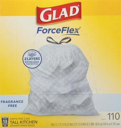 Glad ForceFlex Tall Kitchen Drawstring Trash Bags,13 Gal,Fragrance Free,110 Ct (Package May Vary),(Pack of 3)