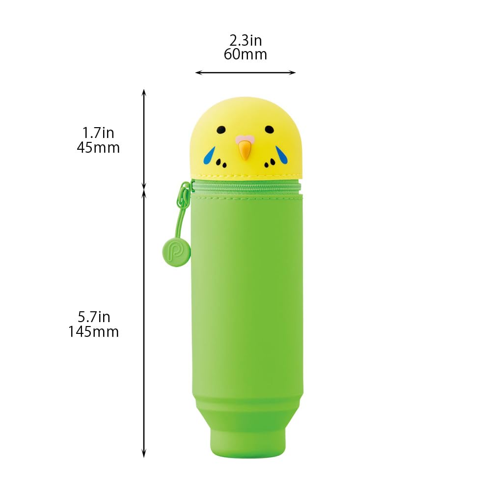 LIHIT LAB Kawaii Japanese Bird Stand Up Pencil Case For School Office College, Cute School Supplies, Animal Pen Holder Pencil Pouch Holder Teen Girls, Artist Pencil Case, Parrot (A7712-9)