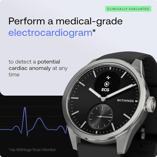 WITHINGS ScanWatch 2 - Women's Men's Health Smartwatch, ECG, SpO2, Temperature, Sleep Tracking, Respiratory Health, Waterproof, 30-Day Battery, 30-Day Battery, Android & iOS