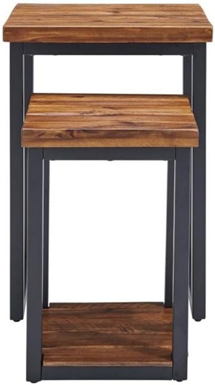 Claremont Rustic Wood Nesting End Tables, Solid Wood and Black-Finished Metal