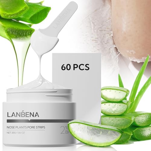 LANBENA 2.0 Blackhead Remover, Nose Plants Pore Strips Deep Cleansing Peel off Mask with Salicylic Acid, Amazonian White Clay, 60Pcs Nose Strips Black Heads Remover from Face