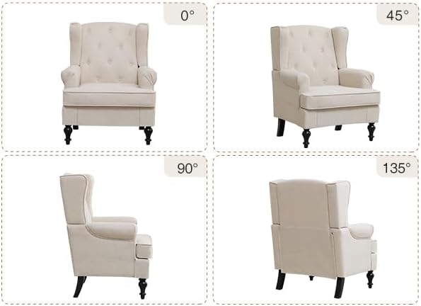 Accent Chair Set of 2, Mid Century Modern Fabric Wingback Chair, Upholstered
