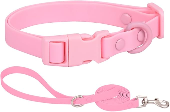Ovale Waterproof Dog Collar Leash Combo Set, Durable and Easy to Clean, for Medium Dogs.(M, Pink)