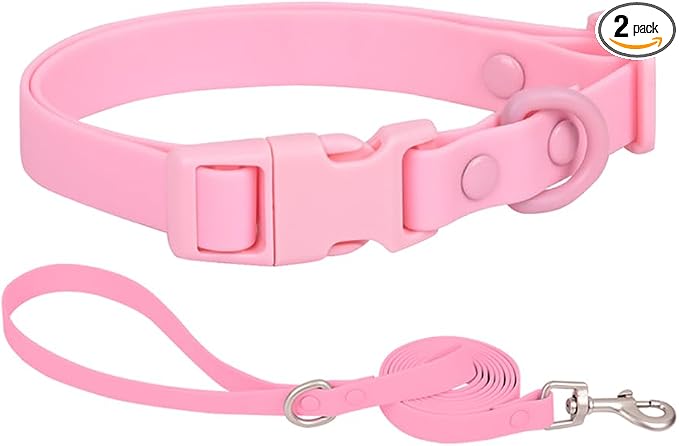 Ovale Waterproof Dog Collar Leash Combo Set, Durable and Easy to Clean, for Small Dogs.(S, Pink)