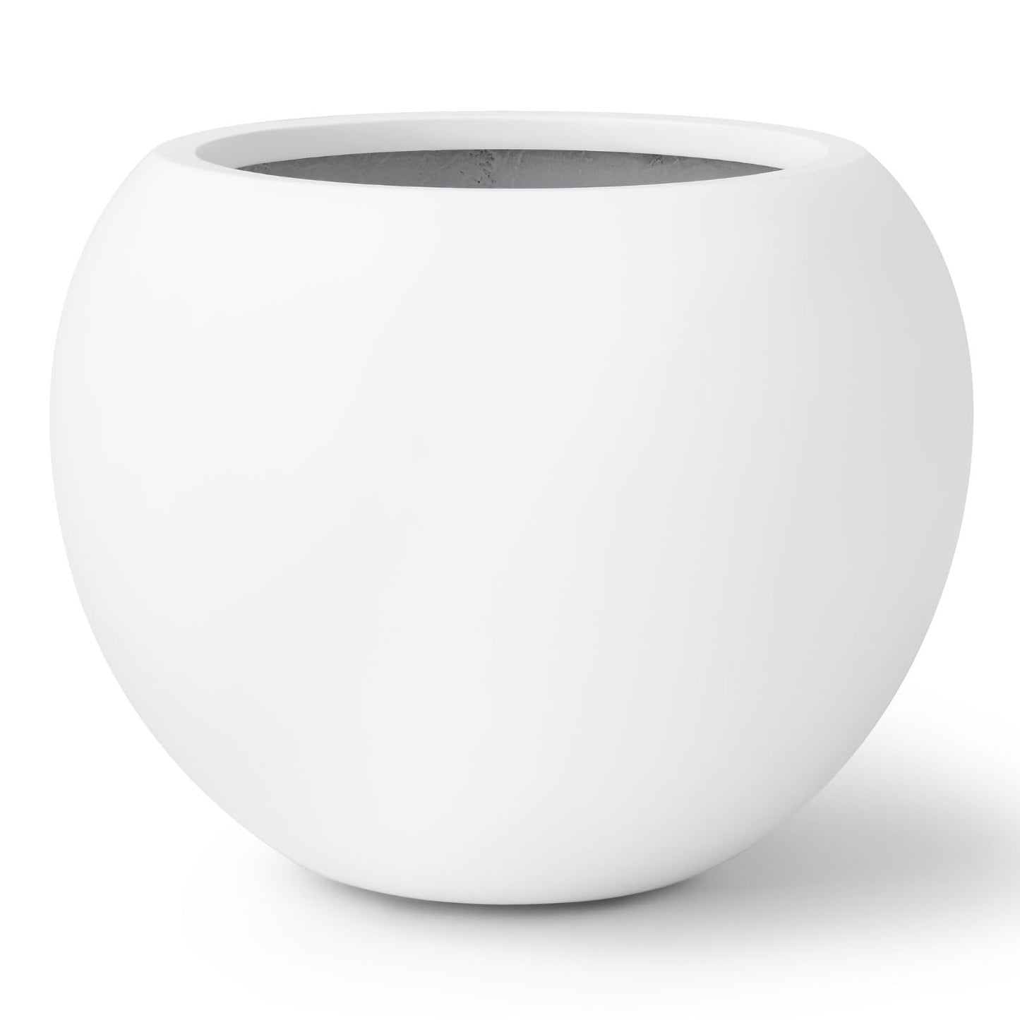 KUTE NEST 12.8"H x 16"D Premium Globo Fiberstone Round Planter with Drainage Hole, Smooth Finishes, Weather Resistant for Indoor and Outdoor Use, Included 2 Extra Coco Mats (White, 10.7" Pot Opening)