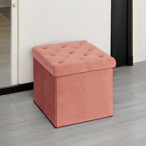 B FSOBEIIALEO Storage Ottoman Cube, Velvet Tufted Folding Ottomans