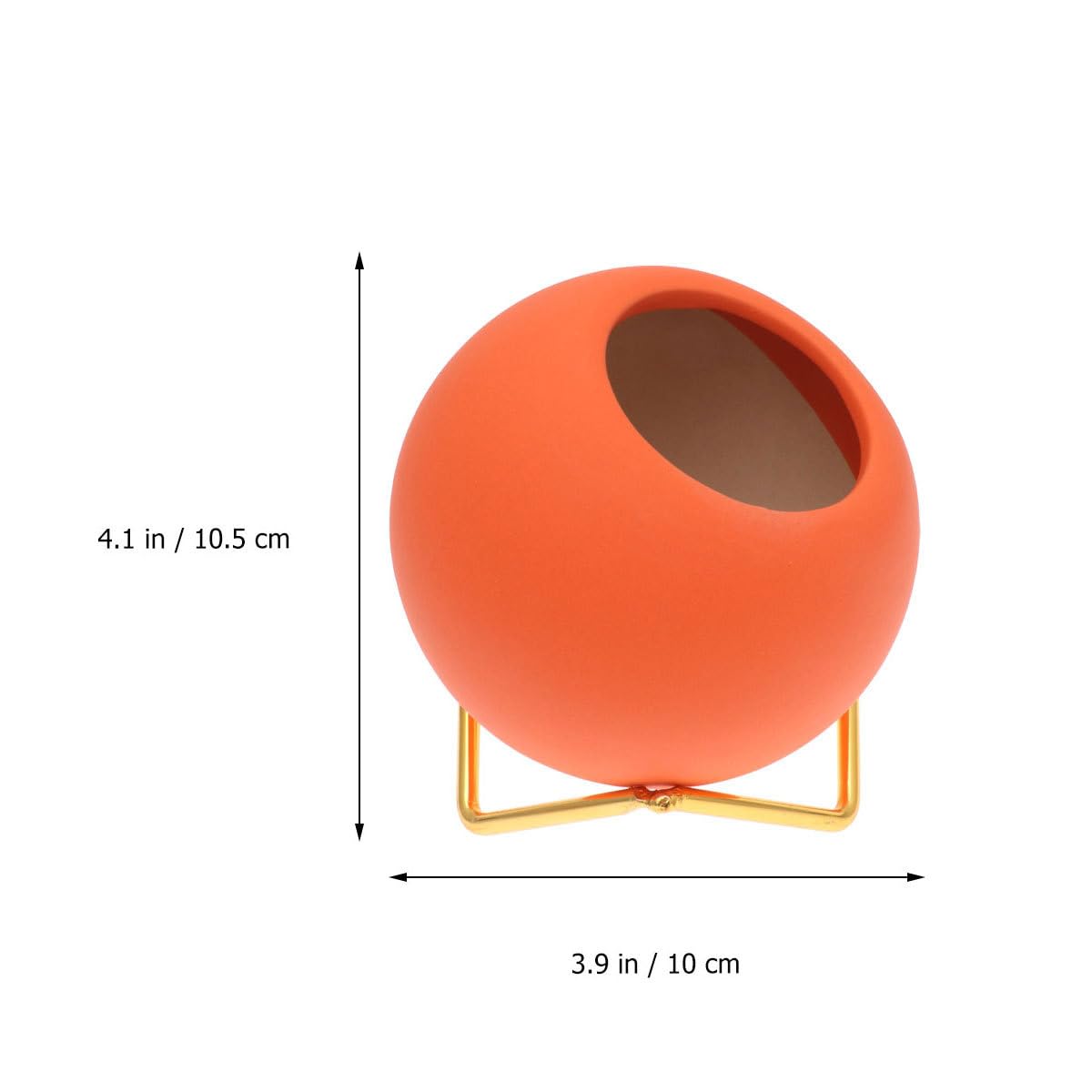 EXCEART Round Orange Ceramic Flower Pot with Electroplated Iron Rack 3.9 X 4.1 X 3.9 Inch Indoor Planter for Succulents and Home Decor