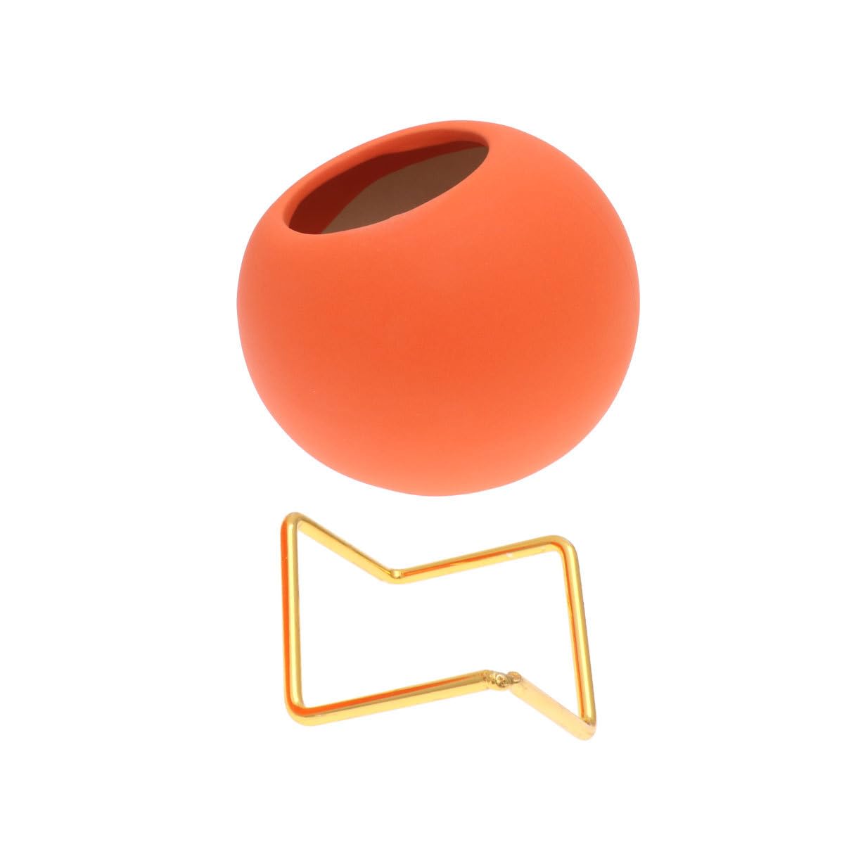 EXCEART Round Orange Ceramic Flower Pot with Electroplated Iron Rack 3.9 X 4.1 X 3.9 Inch Indoor Planter for Succulents and Home Decor