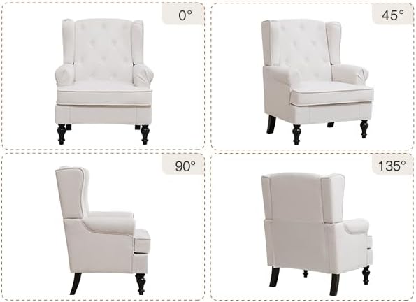 Accent Chair Set of 2, Mid Century Modern Fabric Wingback Chair, Upholstered