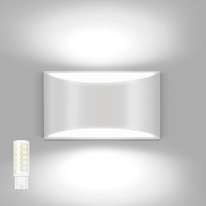 8 Pack White LED Wall Sconces Light Hardwired Wall Sconces Indoor Up and Down Wall Sconce Cool White 6000K(with G9 Bulbs)