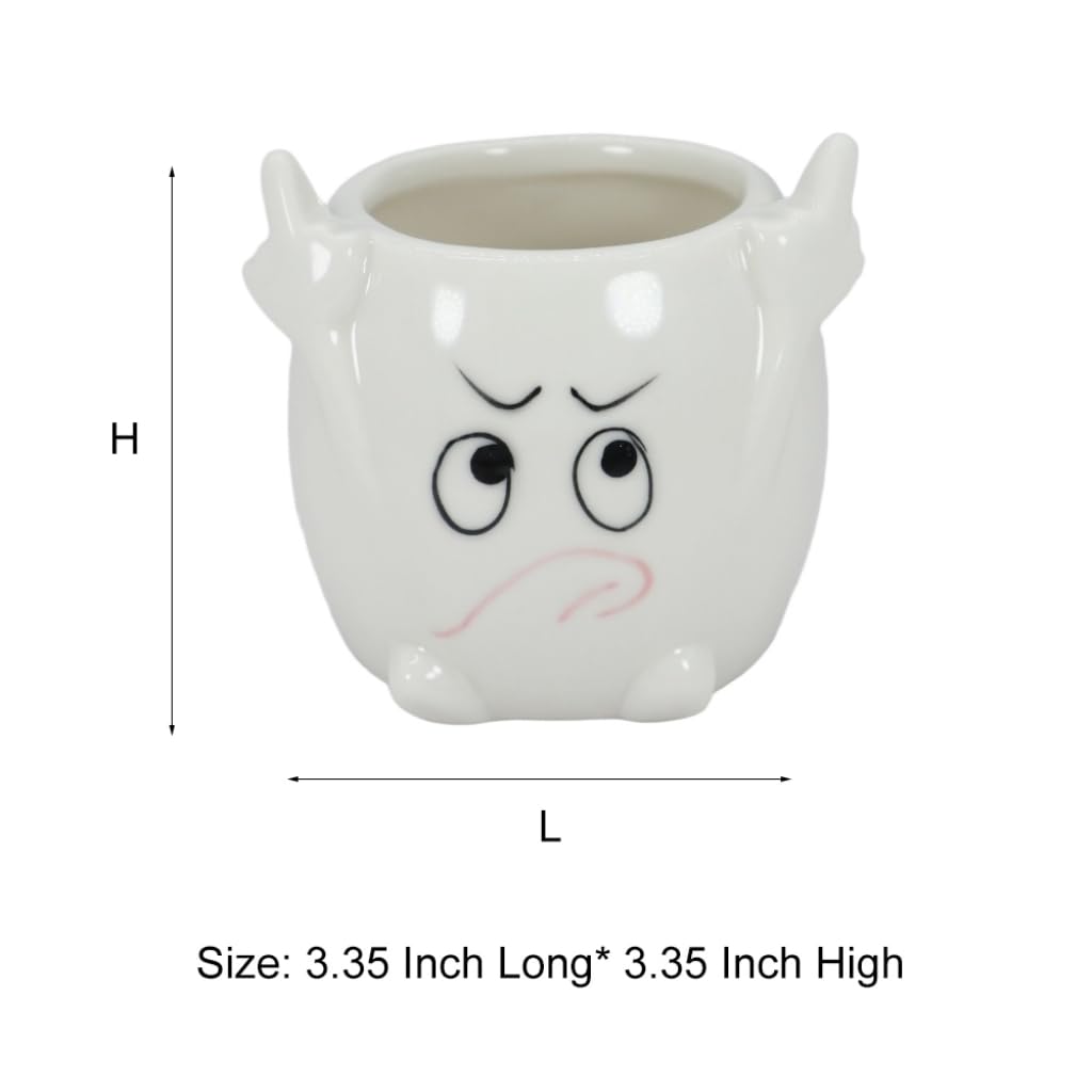 Gemseek Funny Face Succulent Planter Pot with Drainage Tray, Small White Ceramic Cactus Flower Container, Cute Decorative Indoor Air Plants Holder