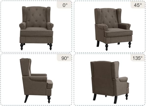 Accent Chair for Living Room, Mid Century Modern Upholstered Armchair, Wingback
