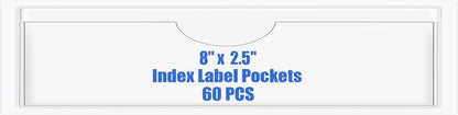 Origin-Joy 60 PCS Self Adhesive Index Card Pockets with Top Open, Clear Plastic Label Holder for Cards of Note, Library and Business, Adhesive Label Pockets & Card Holder (8 x 2.5 inch)