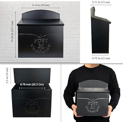 NACH Chelsea Wall Mount Mailbox for Outside, 11.5 x 5 x 13 inches, Black Mailboxes for Outside, Water Resistant Mailbox for Outside