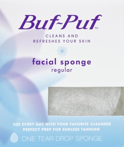 Buf-Puf Regular Facial Sponge, Dermatologist Developed, Removes Deep Down Dirt & Makeup that Causes Breakouts and Blackheads, Reusable, Exfoliating, White, 1 Count
