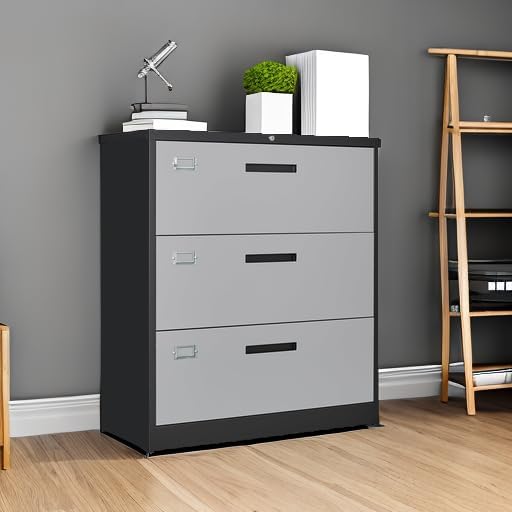 Letaya File Cabinet with Lock-Lateral 3 Drawer Metal Filing