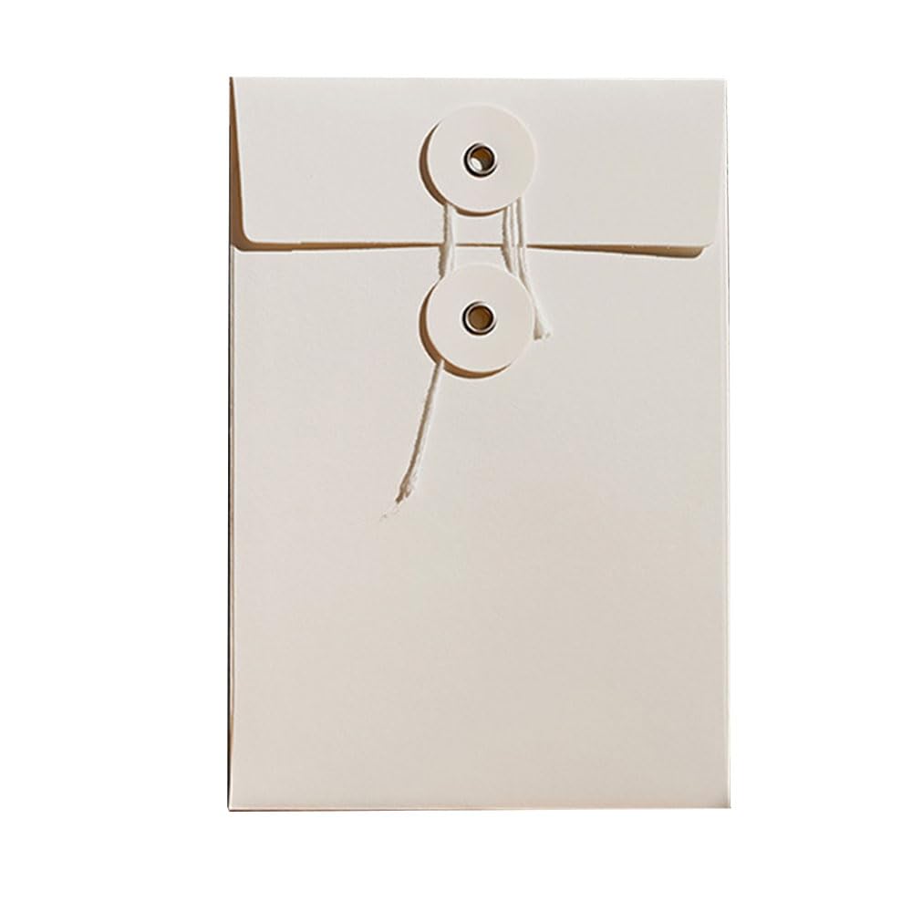 QILANJO 20 Pcs Kraft Paper Envelopes with Button and String Tie Closure Vintage Storage Envelope Pockets for Cards, Invitations, Photo, Files, 4.5x6.7 inch, White