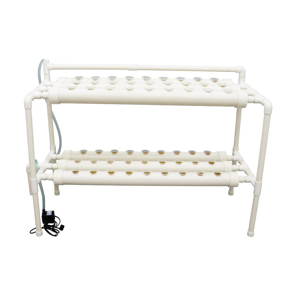 EQCOTWEA Wall-Mounted Hydroponic Grow Kit 54 Plant Sites Hydroponics Planting System 6 PVC Pipes Hydroponic Gardening Indoor System with 110V Water Pump,Planting Sponge,Hose