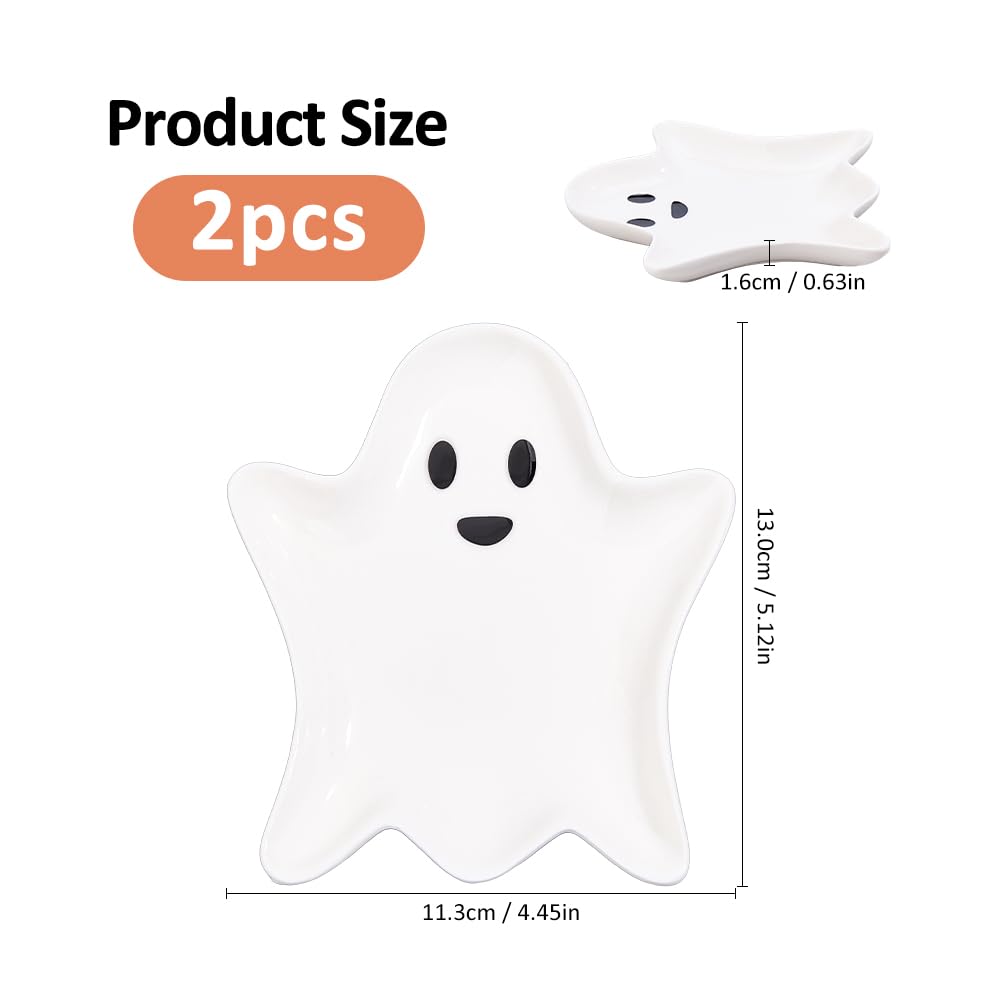 SUPERFINDINGS 2PCS Ceramic Spoon Rest Cooking 5.12"x4.45" Spoon Holder Halloween Ghost Jewelry Dish Tray Small Decorative Trinket Dish for Kitchen Bedrooms Living Rooms Small Items Storage