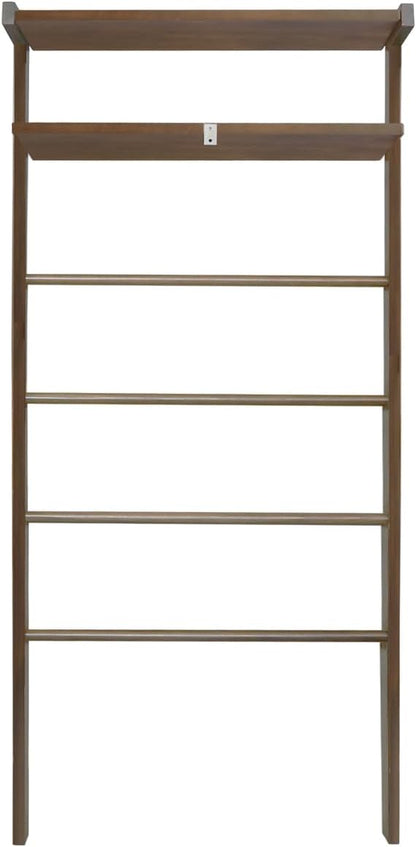 Space Saving 100% Solid Wood 6-Tier Blanket Ladder with Two Storage Shelves - Walnut